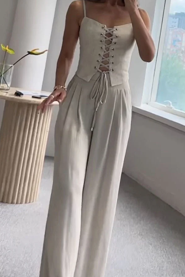 Commuter All-Match String Top & Pants Two-Piece Set