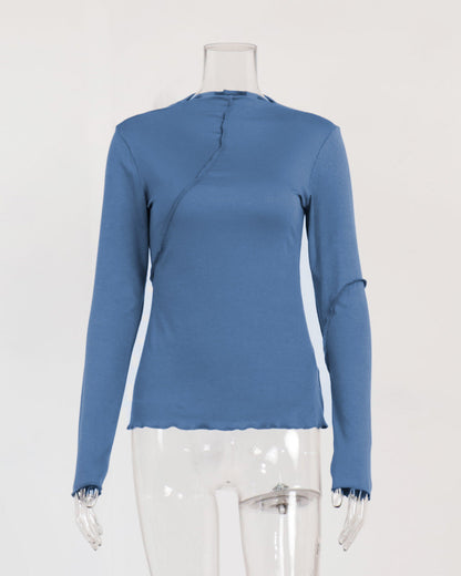 Half Turtleneck Beveled Long Sleeve Sweater