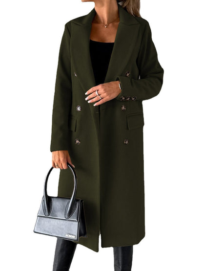 Long Sleeves, Lapel, Solid Color, Double-breasted, Slim Fit Coats