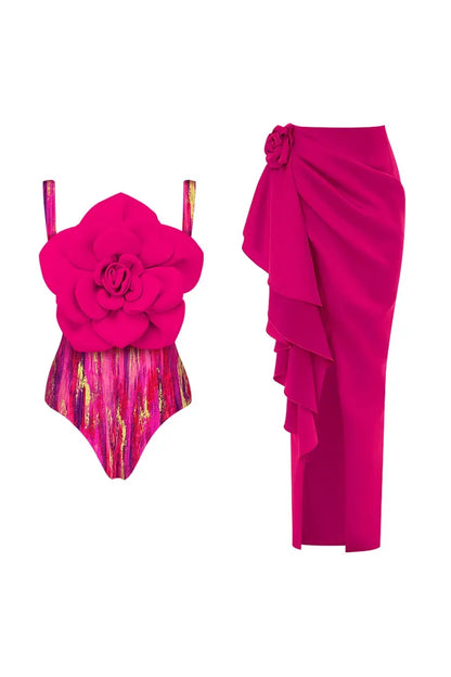 Floral Front Decor Printed One Piece Swimsuit Set