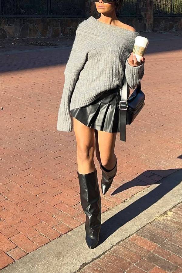 Fashionable Irregular Collar Loose Casual Knitted Sweater