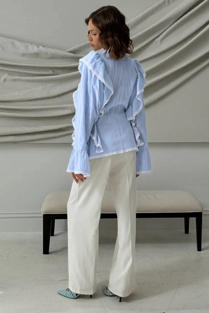 Elegant Jacquard Bell Sleeve Loose Blouse