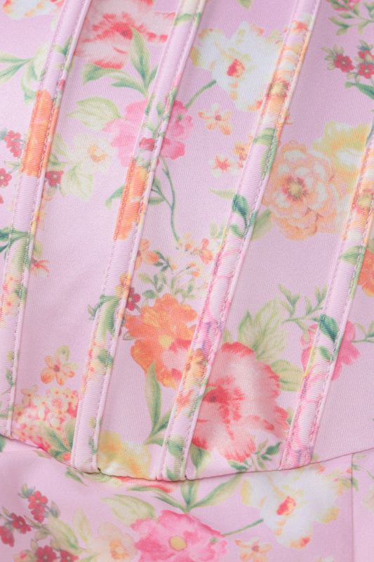 Spliced Fishbone Tube Sweet Floral Dress