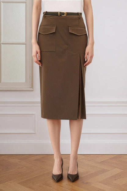 High Waist Split A-Line Midi Skirt