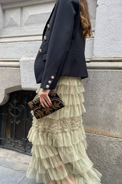 City Empress Tiered Elastic Waist Tulle Maxi Skirt