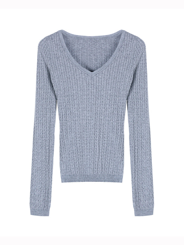 Vintage Slim Fit V Neck Long Sleeve Knits