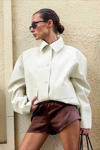 White Cropped Long Sleeve Jacket