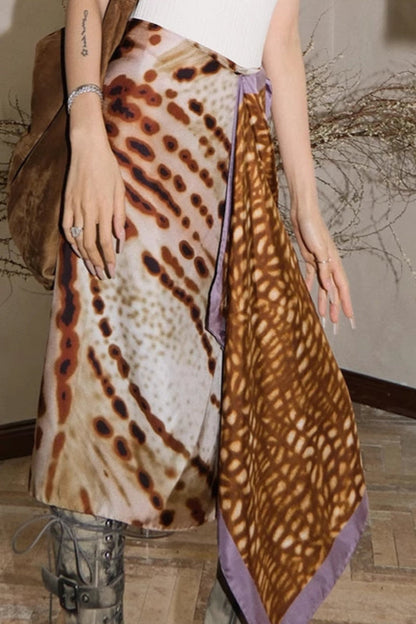 Floral Print Asymmetrical Vintage Midi Skirt