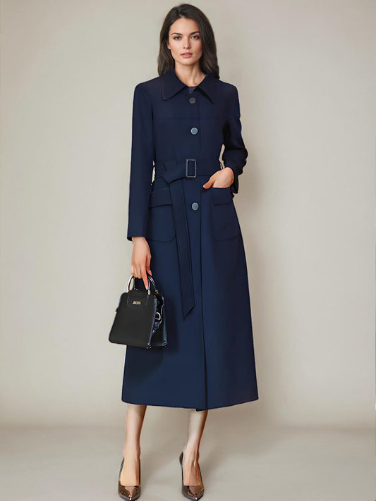 Women's Trench Coat Fashion Polyester Turndown Collar Sash Long Sleeves