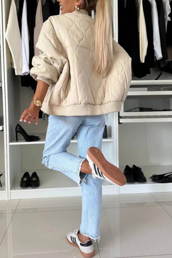 Baseball Collar Snap Down Long Sleeve Jacket