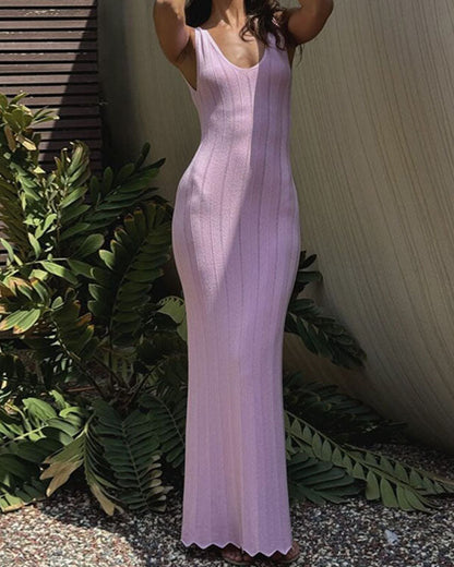 Deep V Neck Open-Back Floor Length Dress
