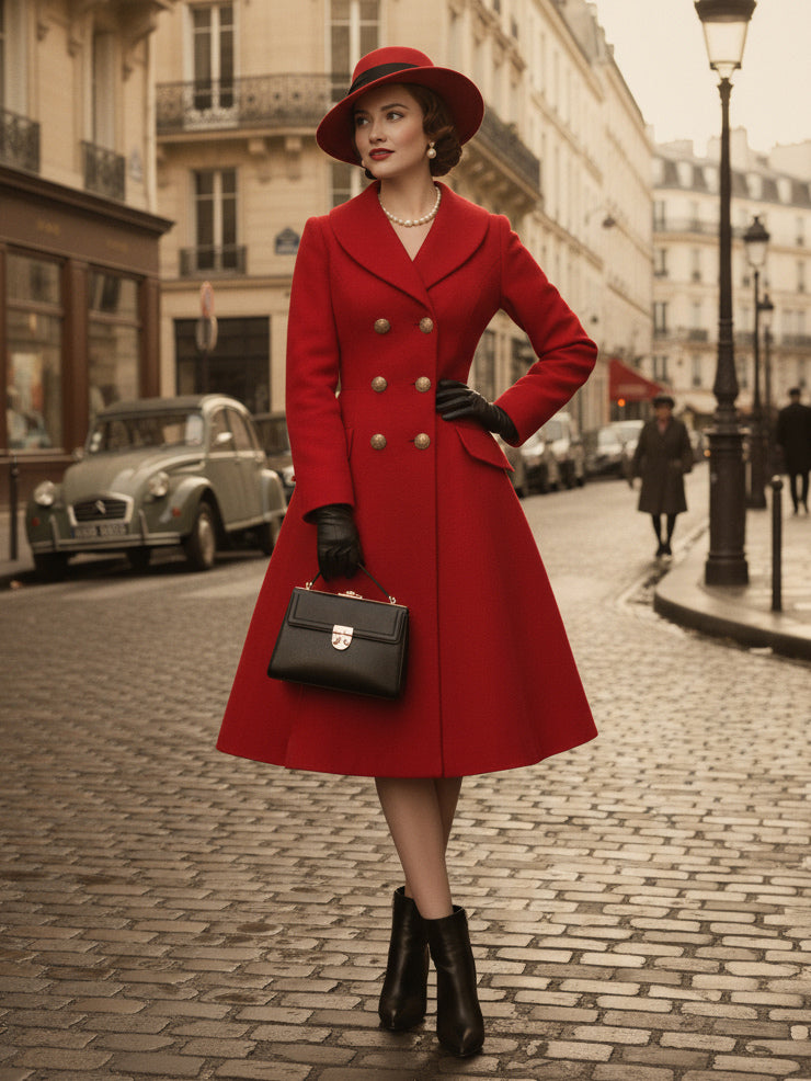 Vintage A-line Double-breasted Woolen Flared Midi Coat For Women 2026