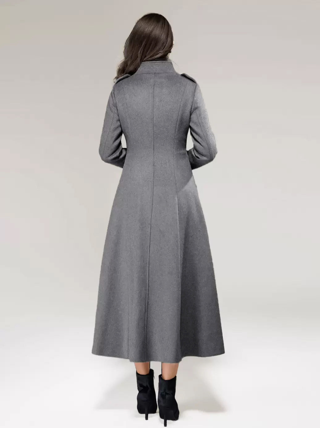 Wool Blend Long Coat A-line Flared Stand Collar Elegant Gray Vintage Winter Outerwear For Women 2026