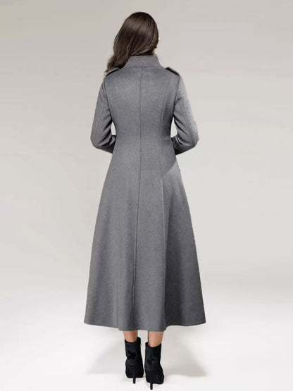 Wool Blend Long Coat A-line Flared Stand Collar Elegant Gray Vintage Winter Outerwear For Women 2026