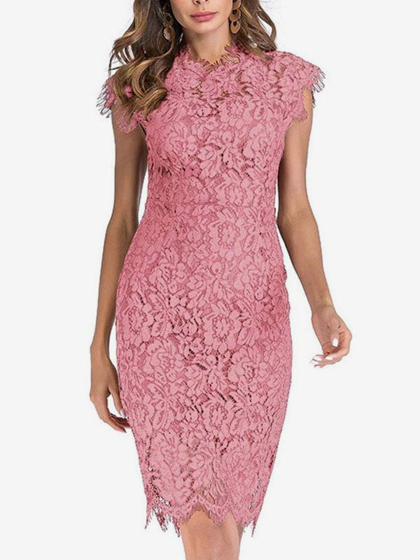 Birthday Bodycon Lace Dresses Designed Neckline Midi Sheath Dress Casual Pencil Dress 2026