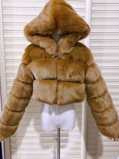 White Faux Fur Jacket With Hood Hot Girls Short Coats Winter Outerwear For Women 2026