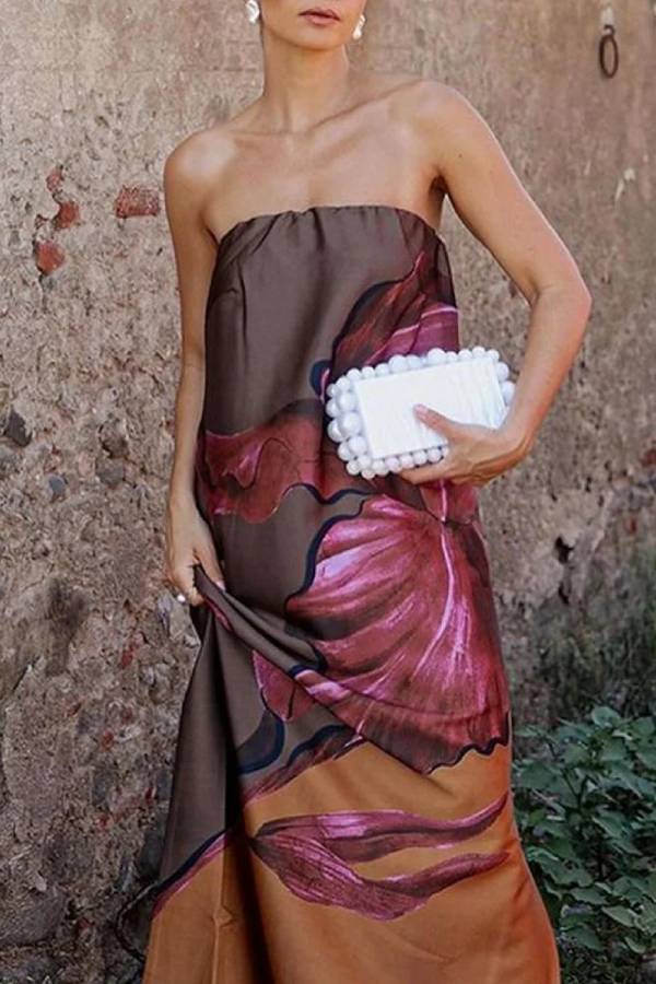 Fashion Strapless Printed Dress