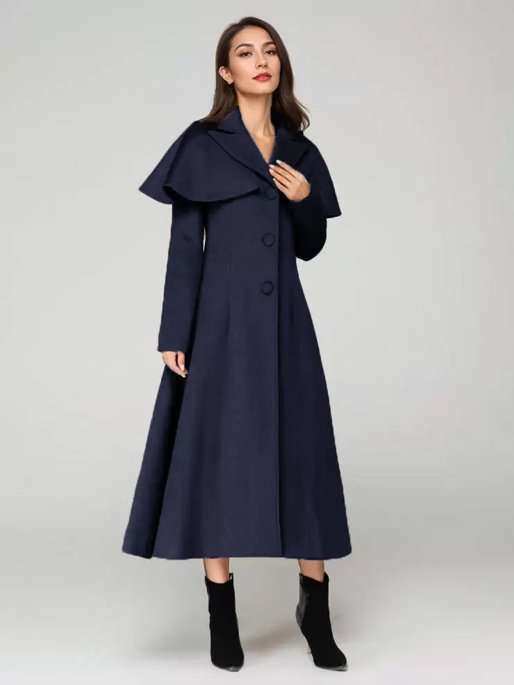 Wool Blend Coat With Cape Classic Lapel Elegant Camel Winter long Outerwear For Women 2026