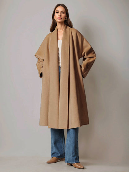 Burgundy Wool Cashmere Blend Wrap Coat For Woman Lapel Elegant Belted Double-Faced Winter Outerwear 2026