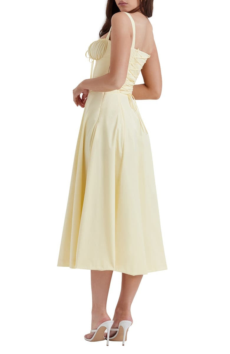Floral Lace Up Back Spaghetti Strap Corset Fit and Flare Midi Dress