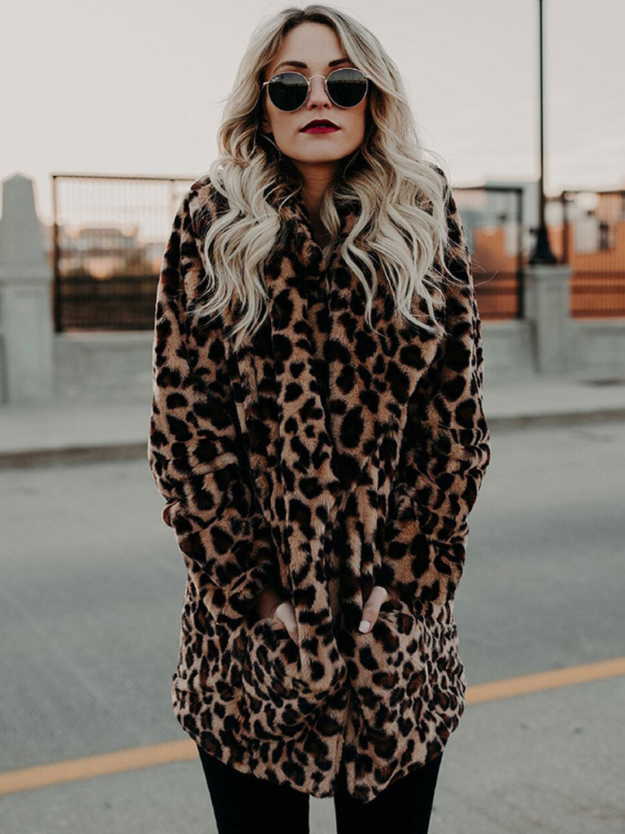 Faux Fur Coats Leopard Long Sleeves Leopard Print Oversized Eco-friendly Fur Coat