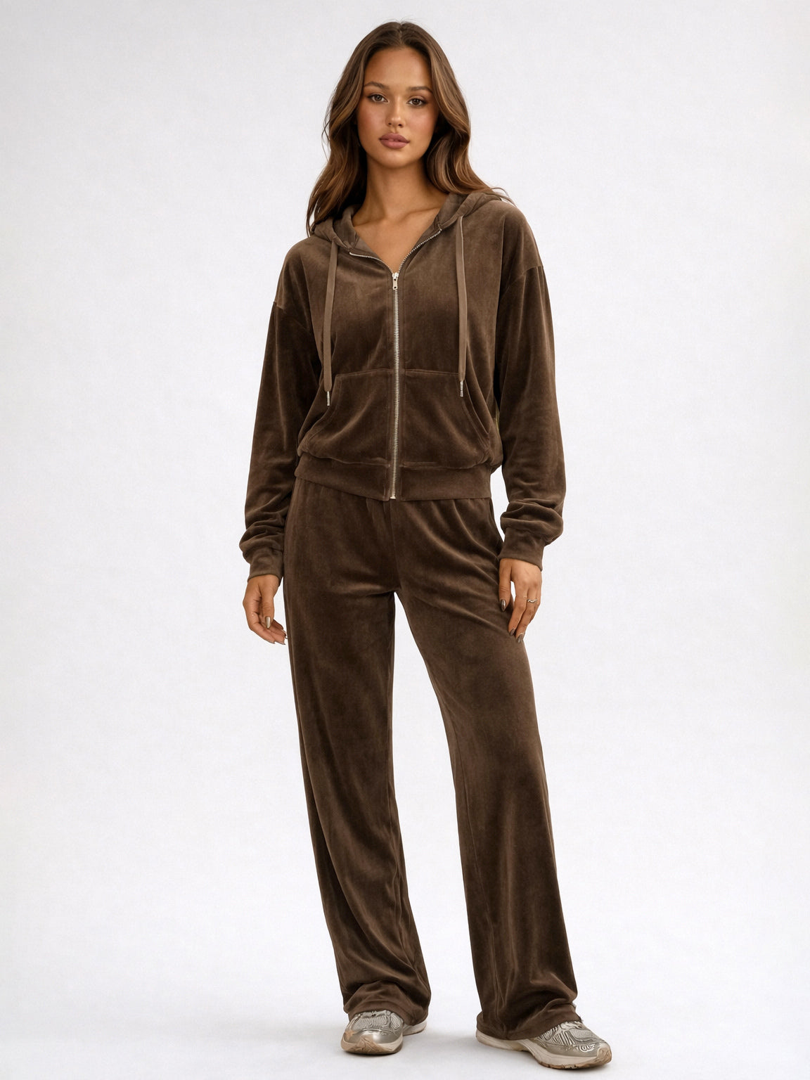 Velour Wide Leg Casual Fit Tracksuit For Women 2026