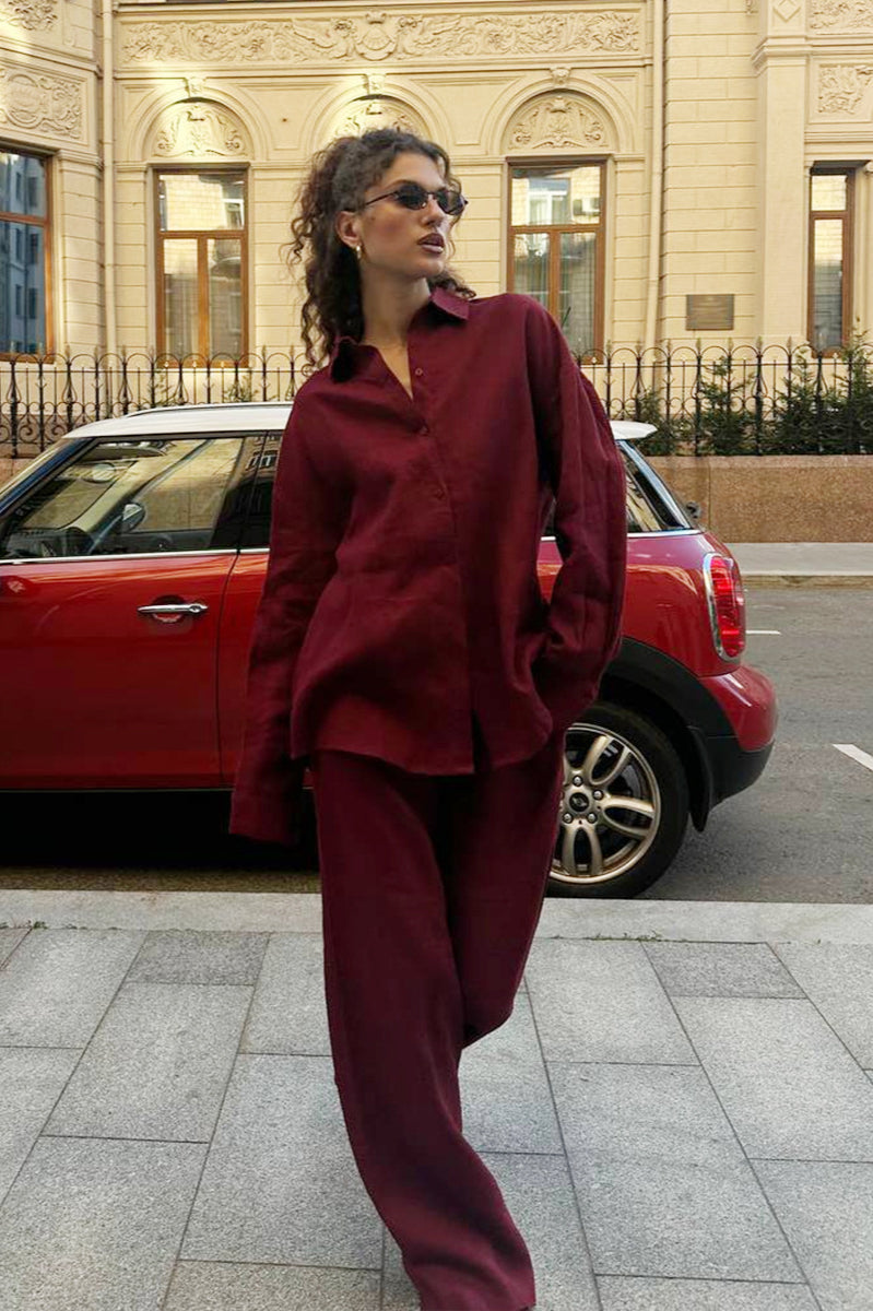 Cotton Loose Long Sleeve Blouse & Pants Set