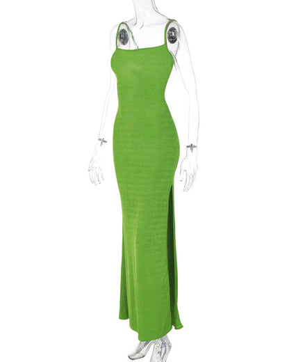 Hollow Back Strappy Hip-Covering Slit Suspender Dress