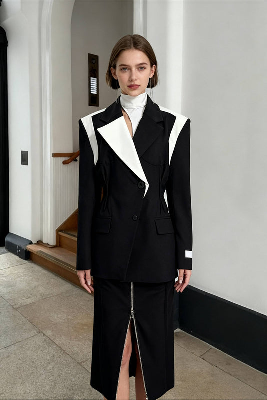 Single Button Color Block Blazer