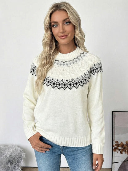 Fair Isle Knitted Jumper High Neck Long Sleeve Pullover For Women 2026