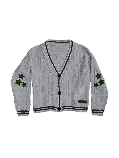 Oversize Star Embroidered Cable Knit Cardigan