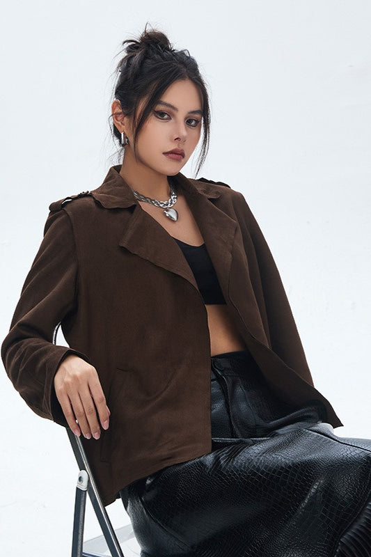 Suede Open Front Biker Jacket