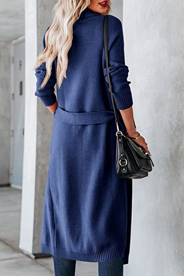 Knitted Tie Lapel Cardigan Sweater Jacket