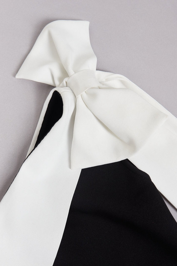 Bandage One-shoulder Color Block Bow Cocktail Dress