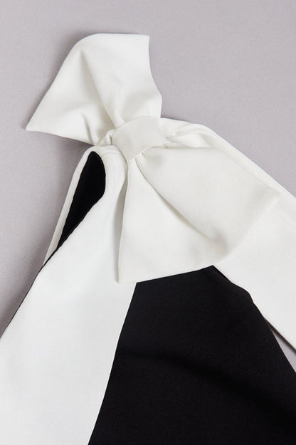 Bandage One-shoulder Color Block Bow Cocktail Dress
