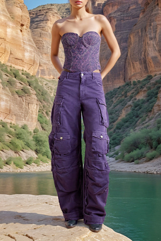 High Waist Oversized Pocket Denim Cargo Pant