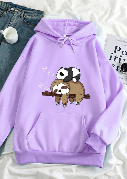 Cozy Sloth & Panda Print Women's Casual Pullover Hoodie