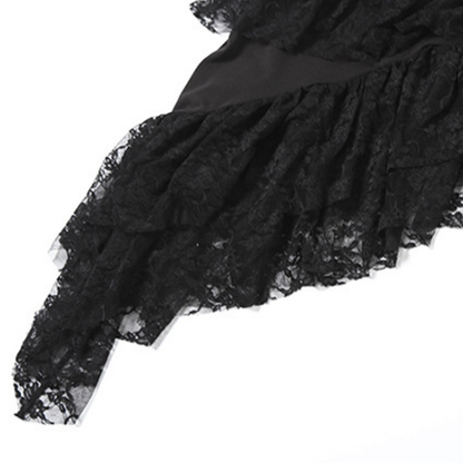 Irregular lace hem v neck cami midi dress