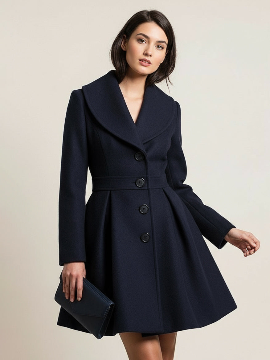 Wool Blend A-line Coat With Shawl Collar And Black Buttons For Women 2026