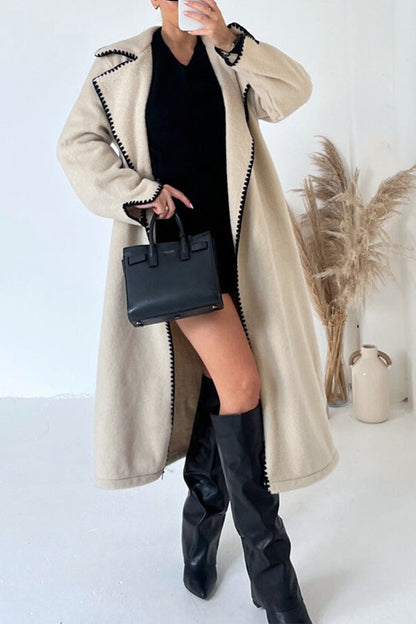 Double-sided simple thickened and extended hand-crocheted double-sided woolen coat