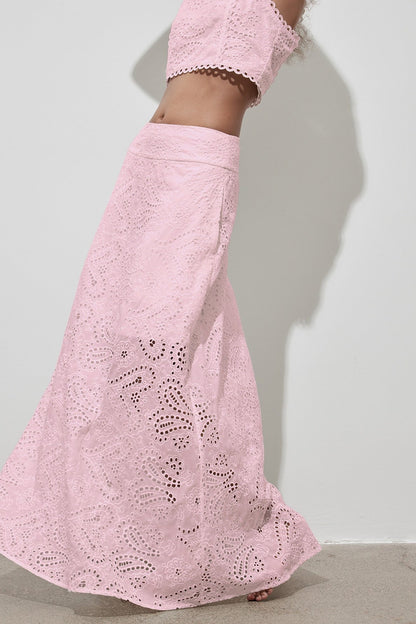 Cutout Allover Embroidered Maxi Skirt