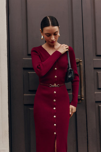 Alva V-neck Knit Midi Dress