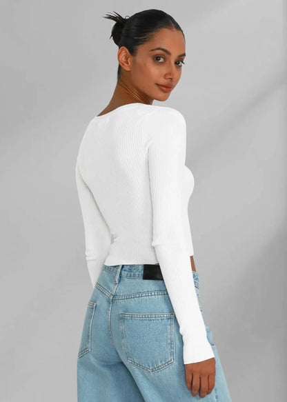 Indigo Ribbed Long-Sleeve Knit Top