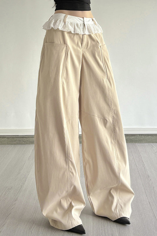 Lace-Panel Loose-Fit Cargo Pant