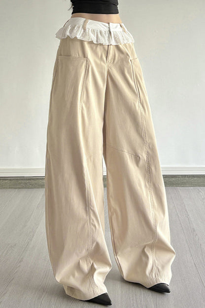 Lace-Panel Loose-Fit Cargo Pant