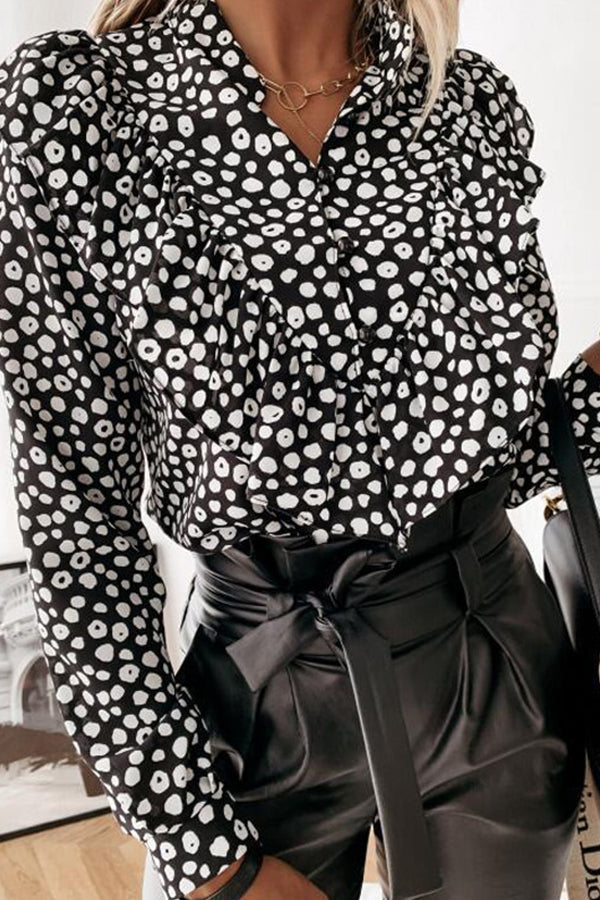 Autumn and winter polka dot ruffle long sleeve shirt