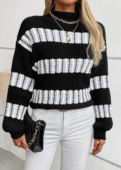 Chic Striped Half Turtleneck Sweater