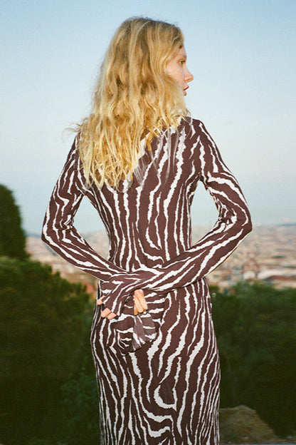 Floral Print Round Neck Bodycon Maxi Dress