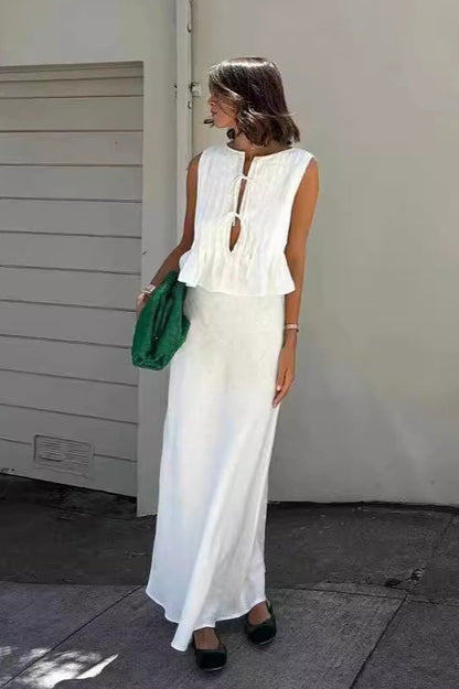 Tie Strap Sleeveless Top High Waist Skirt Set