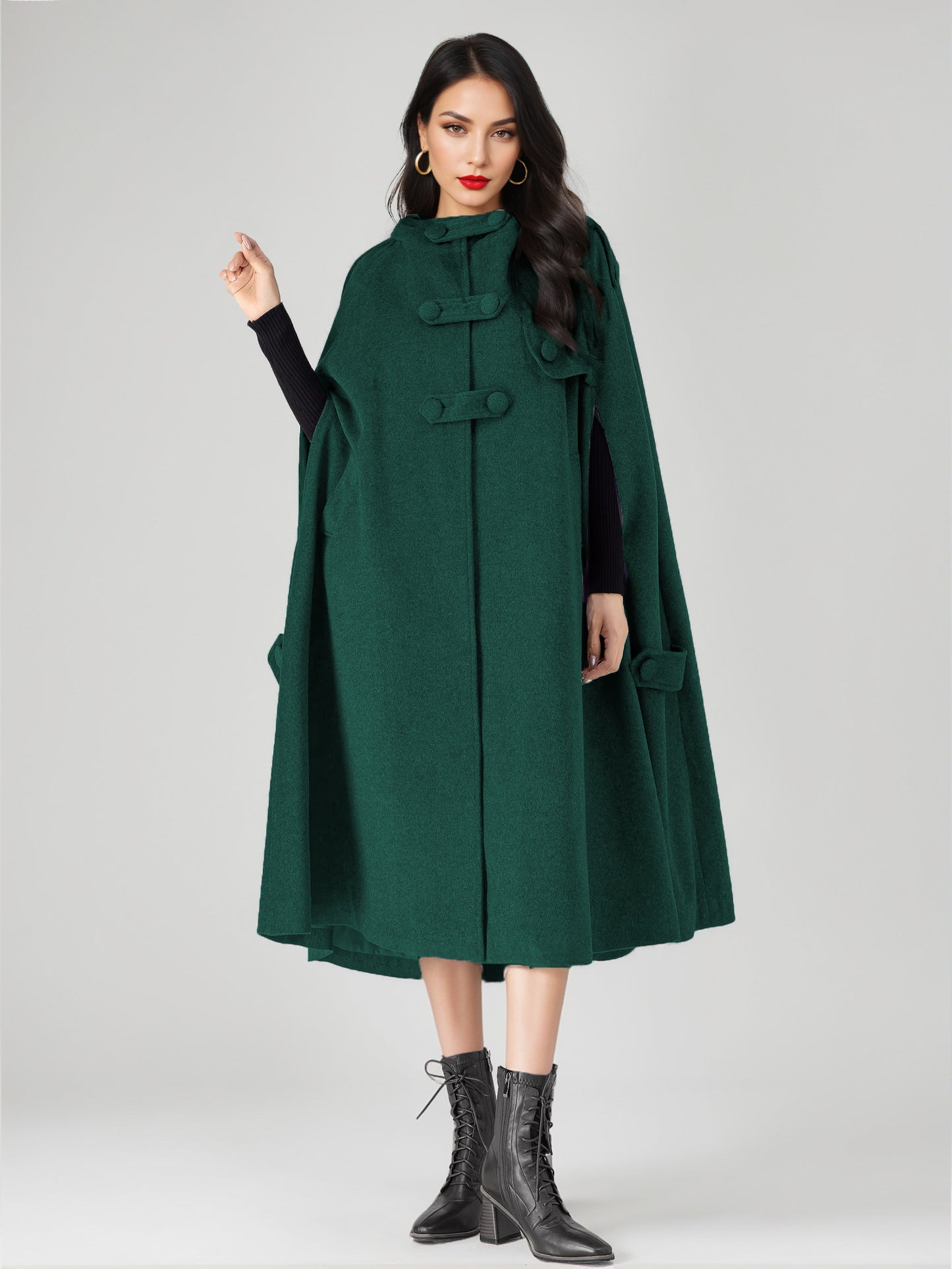 Wool Blend Cape Coat For Women Hooded Gray Oversized Long Poncho Outerwear 2026